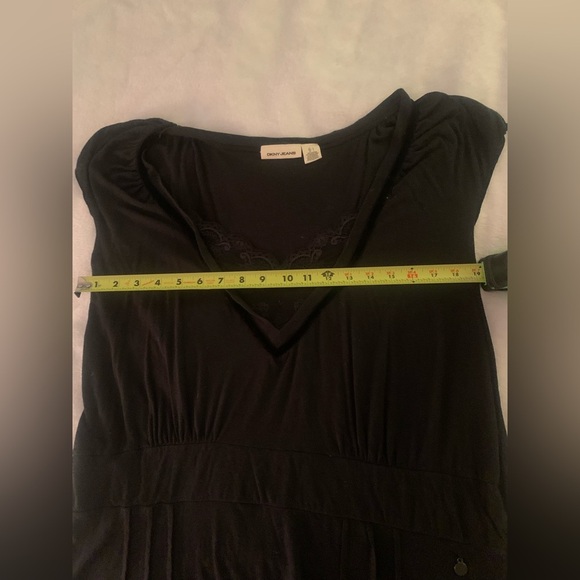 DKNY Black V-neck Top with Lace Trim - Picture 10 of 11
